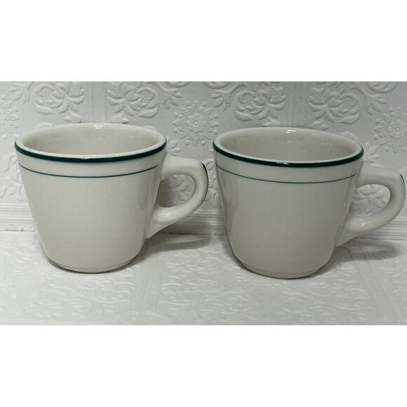 Shenango China Green Stripe Mugs 3" Inch tall Set Of 2 - Picture 2 of 8
